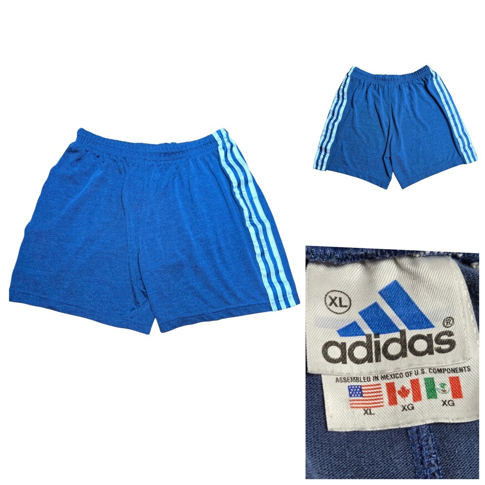 VTG Adidas Blue 3-Stripes cotton Athletic Gym Shorts Youth XL Streetwear Sporty